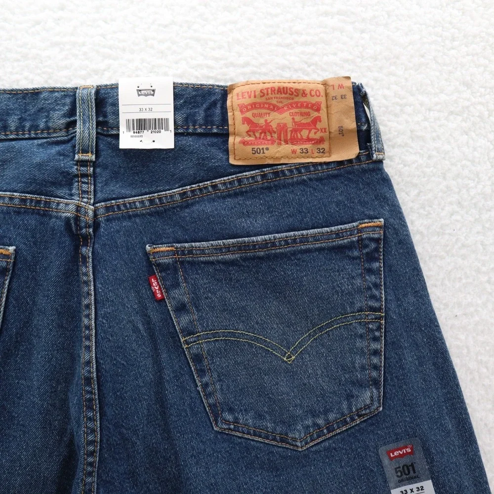 Levi's 501 Jeans Men's 33x32 Blue Original Straight Button Fly Denim Grunge New